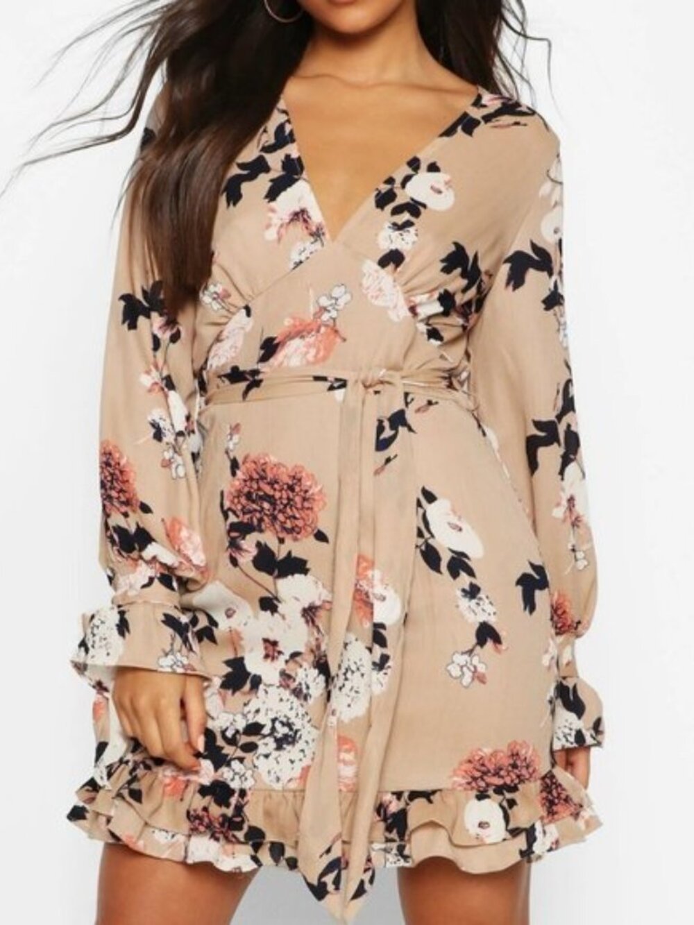 Boohoo Billow Sleeve Floral Dress